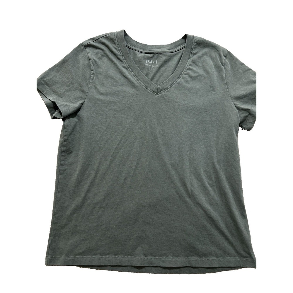 Pact Organic Shirt Women's M Green 100% Organic Cotton V Neck Basic Tee Top